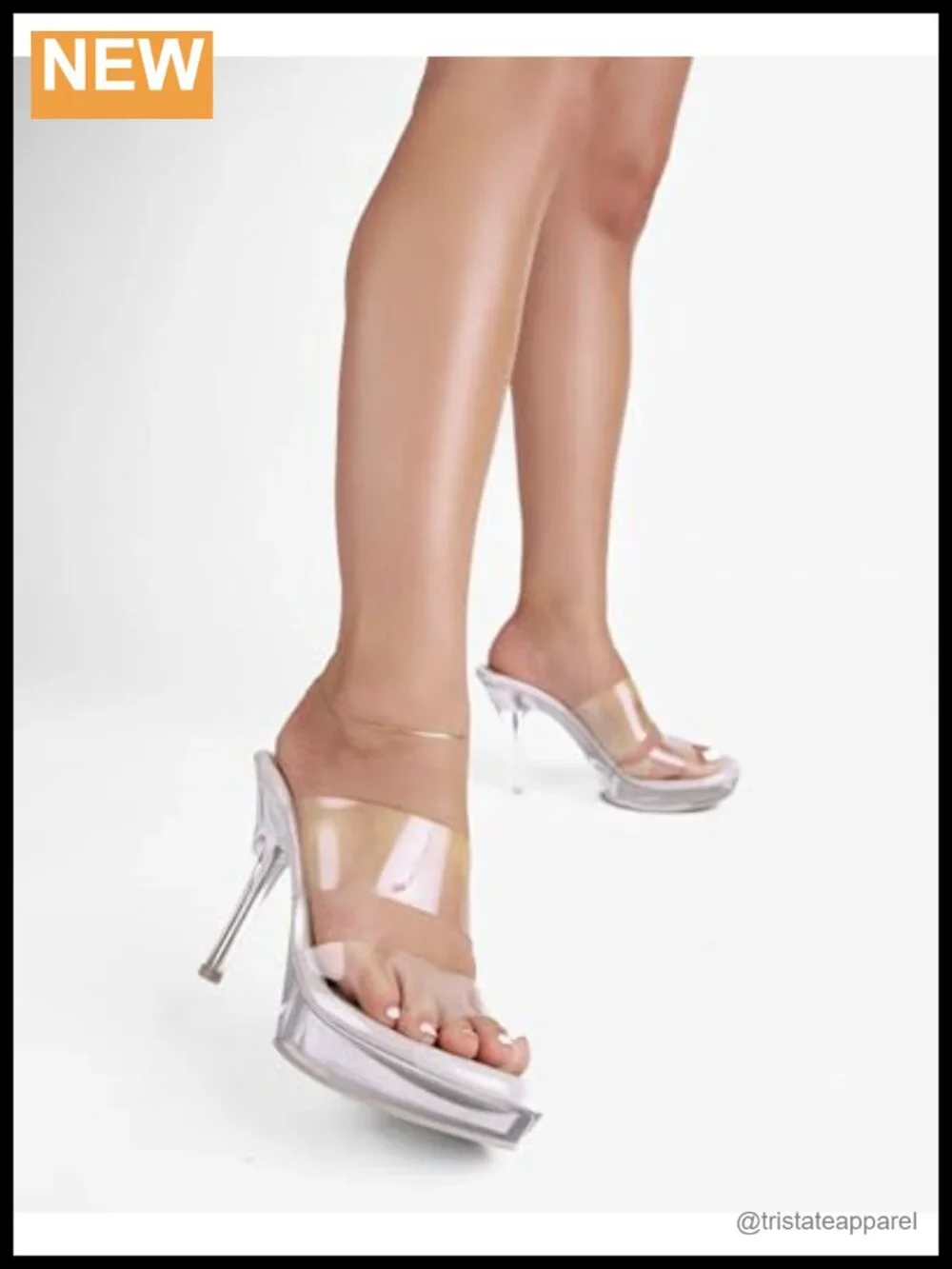 Wide Width 4.5-Inch Competition Platform Heels Double Strap Clear